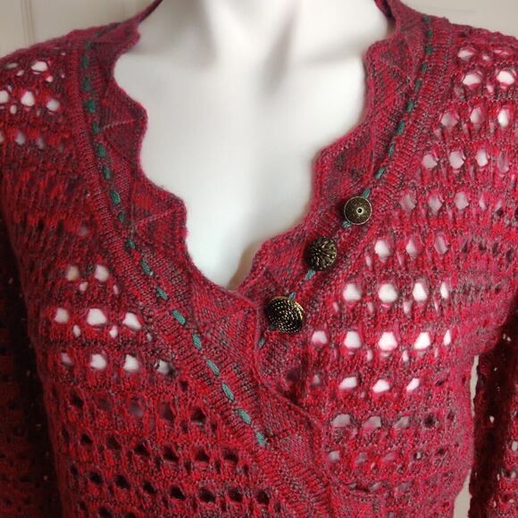 Anthropologie Nick & Mo crochet faux wrap V-neck sweater sz S - Picture 2 of 7